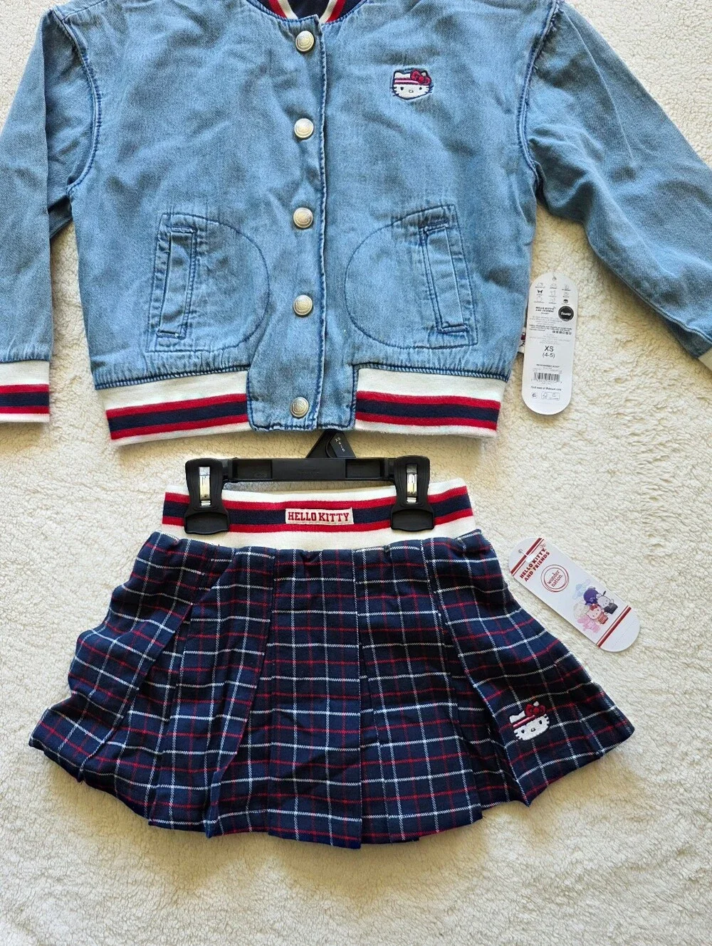 New girl's Sanrio Hello Kitty outfit Bomber jacket & striped ribbed paired skirt